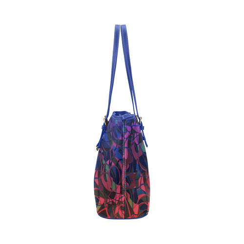 Hot and Cold Abstract - Blue and Deep Red Leather Tote Bag/Large (Model 1651)