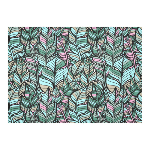 Boho Feathers Green Aqua Pink Cotton Linen Tablecloth 60"x 84"