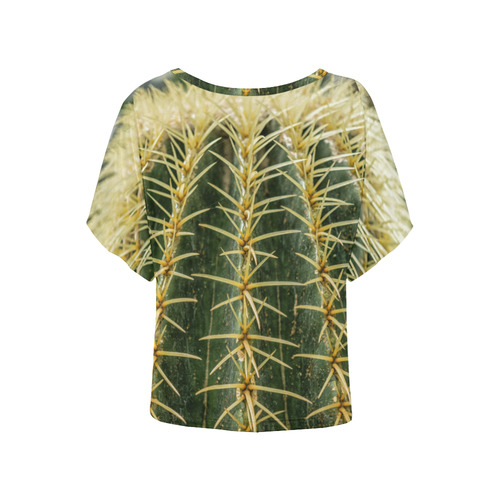 Photography Art - Cactus green yellow Women's Batwing-Sleeved Blouse T shirt (Model T44)