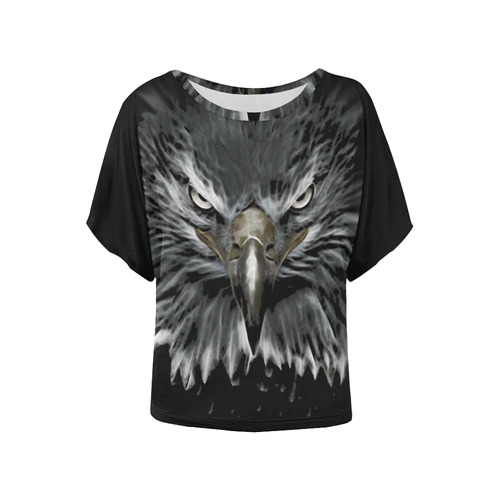 Strong EAGLE Face black Women's Batwing-Sleeved Blouse T shirt (Model T44)