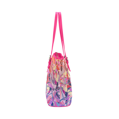 Summer Sunset Abstract - Blue,Purple,Orange ,Gold Leather Tote Bag/Large (Model 1651)