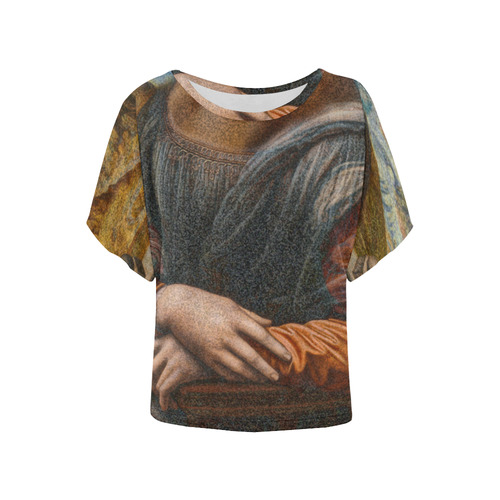 Funny Art BULLDOG MONA LISA Women's Batwing-Sleeved Blouse T shirt (Model T44)