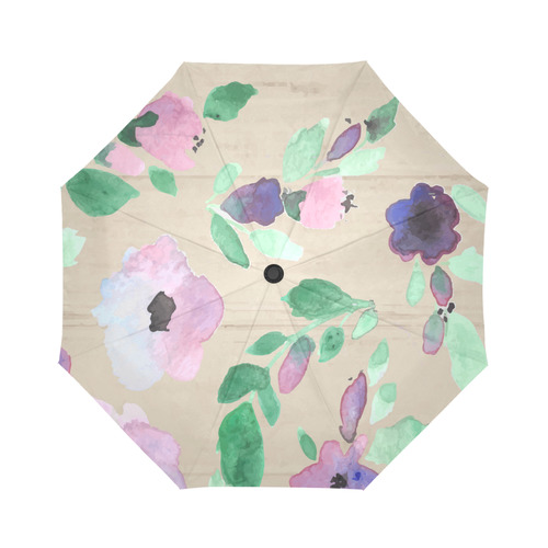 Green Pink Purple Watercolor Floral Rustic Auto-Foldable Umbrella (Model U04)