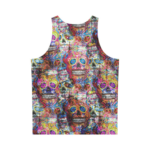 Colorfully Flower Power Skull Grunge Pattern All Over Print Tank Top for Men (Model T43)