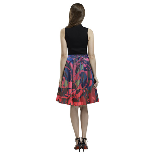 Hot and Cold Abstract - Blue and Deep Red Melete Pleated Midi Skirt (Model D15)