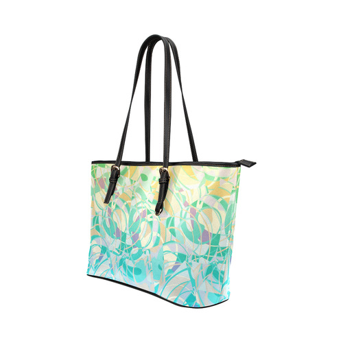 Summer Beach Days Abstract - Yellow, Blue, Teal Leather Tote Bag/Large (Model 1651)