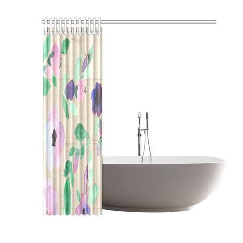 Green Pink Purple Watercolor Floral Rustic Shower Curtain 60"x72"