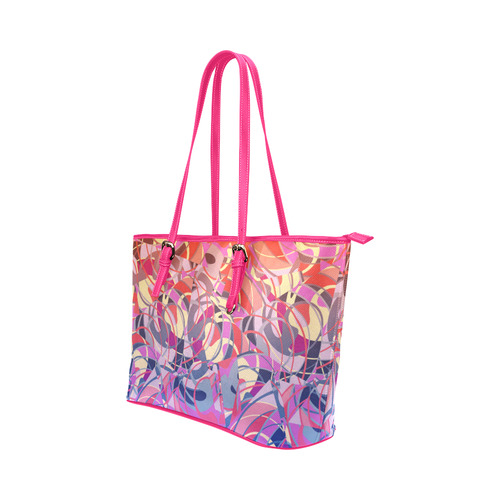 Summer Sunset Abstract - Blue,Purple,Orange ,Gold Leather Tote Bag/Large (Model 1651)