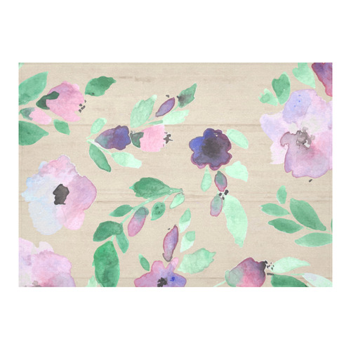 Green Pink Purple Watercolor Rustic Floral Cotton Linen Tablecloth 60"x 84"