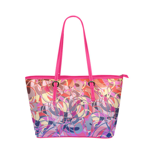 Summer Sunset Abstract - Blue,Purple,Orange ,Gold Leather Tote Bag/Large (Model 1651)