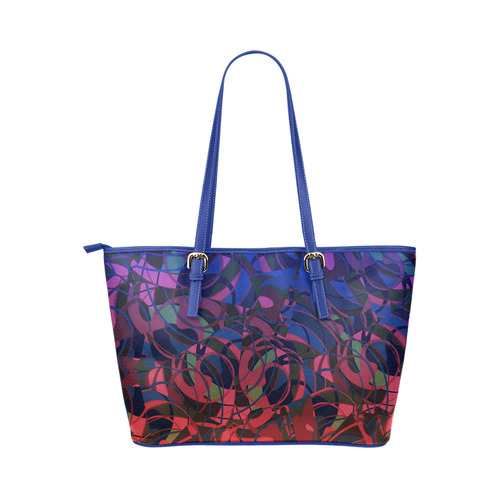 Hot and Cold Abstract - Blue and Deep Red Leather Tote Bag/Large (Model 1651)