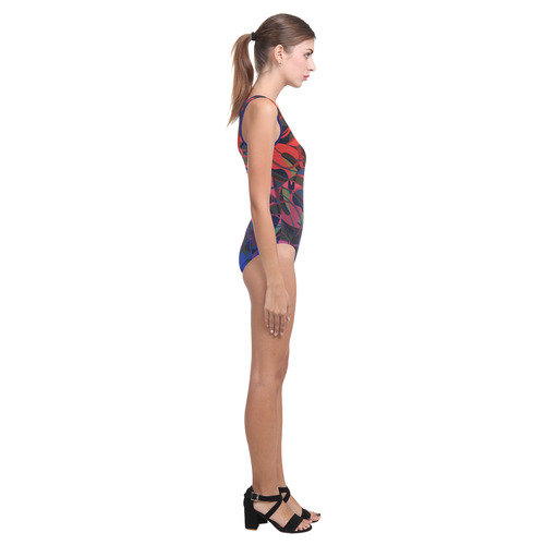 Hot Summer Nights Abstract - Blue and Deep Red Vest One Piece Swimsuit (Model S04)