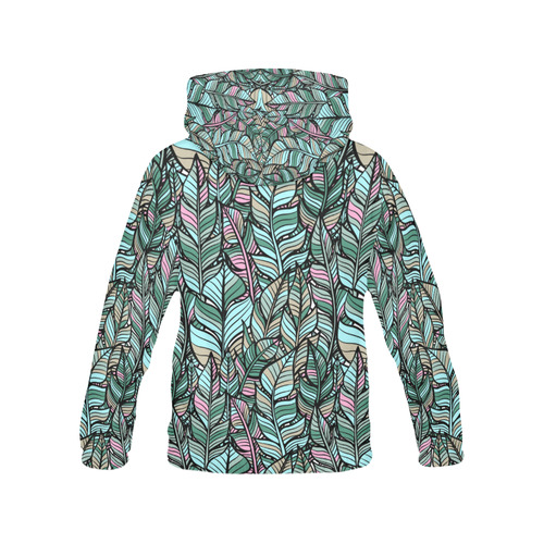 Boho Feathers Green Aqua Pink All Over Print Hoodie for Women (USA Size) (Model H13)