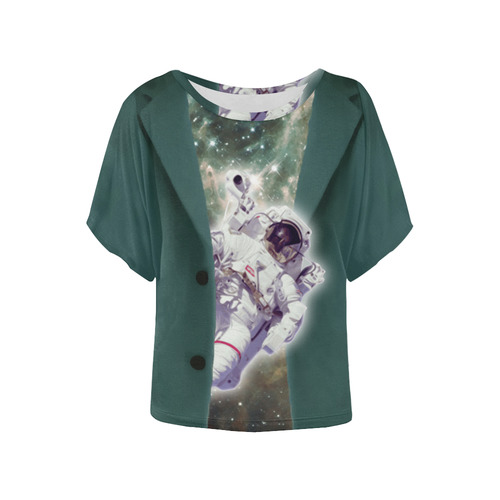 Astronaut looks out of a jacket Women's Batwing-Sleeved Blouse T shirt (Model T44)