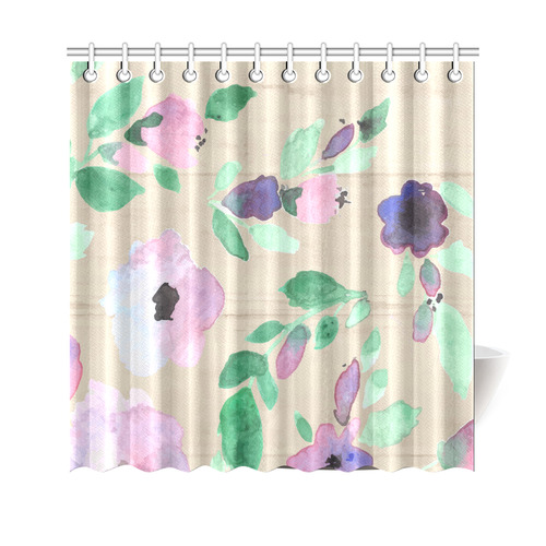 Green Pink Purple Watercolor Floral Rustic Shower Curtain 69"x70"