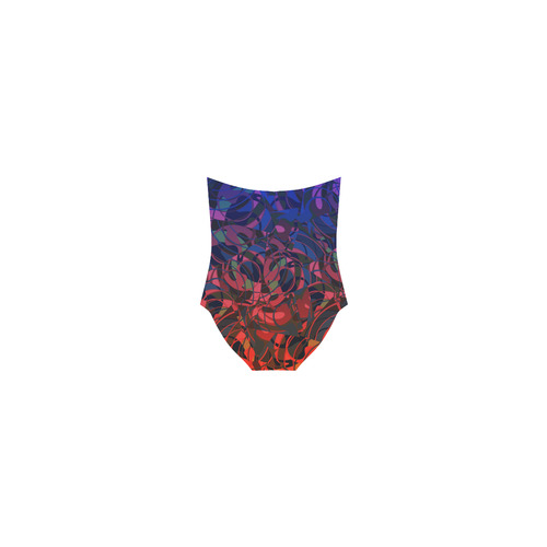 Hot and Cold Abstract - Blue and Deep Red Strap Swimsuit ( Model S05)