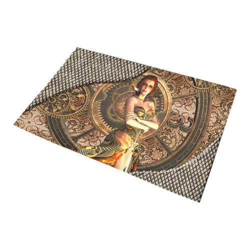 Steampunk lady with gears and clocks Bath Rug 20''x 32''