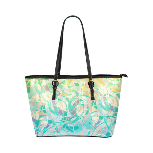 Summer Beach Days Abstract - Yellow, Blue, Teal Leather Tote Bag/Large (Model 1651)