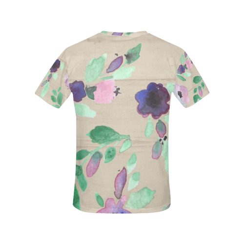 Green Pink Purple Watercolor Rustic Floral All Over Print T-Shirt for Women (USA Size) (Model T40)