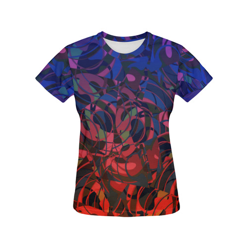 Hot and Cold Abstract - Blue and Deep Red All Over Print T-Shirt for Women (USA Size) (Model T40)