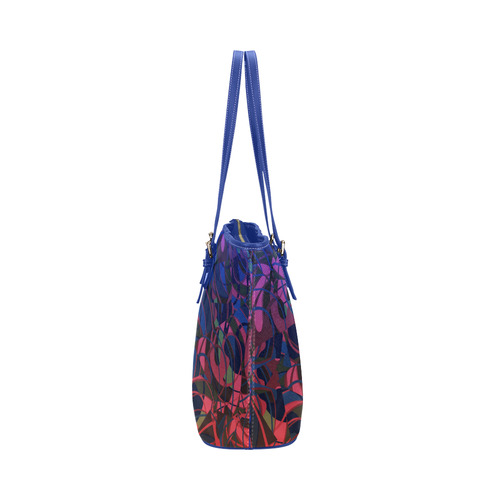 Hot and Cold Abstract - Blue and Deep Red Leather Tote Bag/Large (Model 1651)