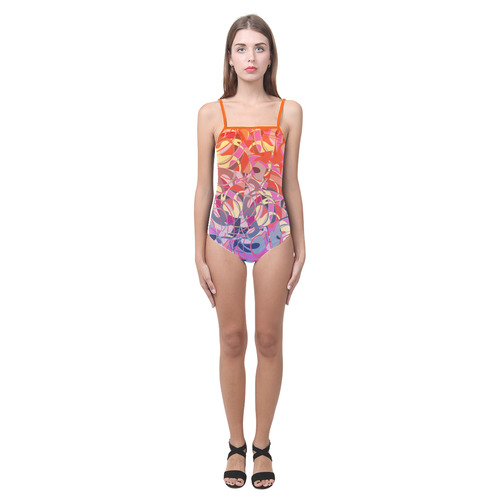 Summer Sunset Abstract - Blue,Purple,Orange ,Gold Strap Swimsuit ( Model S05)