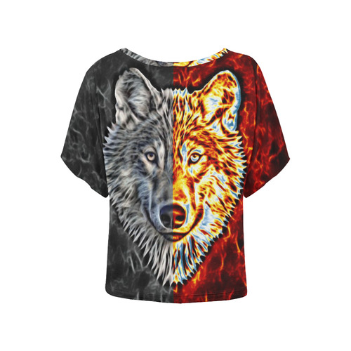 A Graceful WOLF Looks Into Your Eyes Two-colored Women's Batwing-Sleeved Blouse T shirt (Model T44)