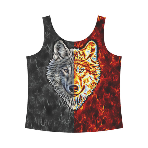 A Graceful WOLF Looks Into Your Eyes Two-colored All Over Print Tank Top for Women (Model T43)