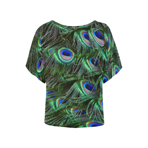 Peacock Feathers Women's Batwing-Sleeved Blouse T shirt (Model T44)