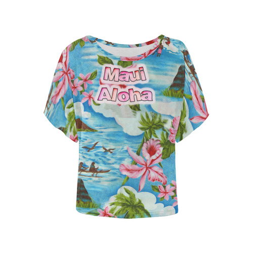 Hawaiian Scenes Women's Batwing-Sleeved Blouse T shirt (Model T44)