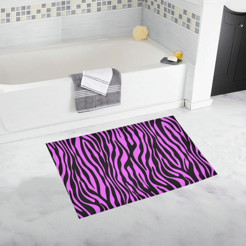 Zebra Stripes Pattern - Trend Colors Black Pink Bath Rug 20''x 32''