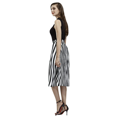 Zebra Stripes Pattern - Traditional Black White Aoede Crepe Skirt (Model D16)