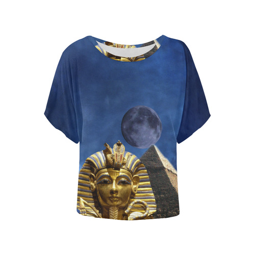 King Tut and Pyramid Women's Batwing-Sleeved Blouse T shirt (Model T44)