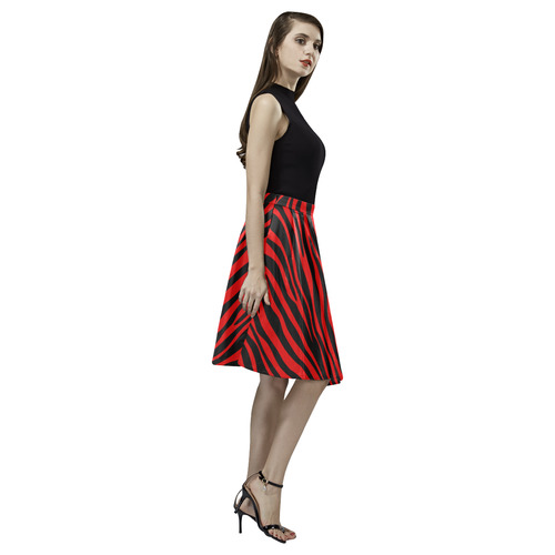 Zebra Stripes Pattern - Black Clear Melete Pleated Midi Skirt (Model D15)
