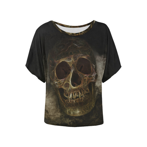 Mysterious  Golden Skull Women's Batwing-Sleeved Blouse T shirt (Model T44)