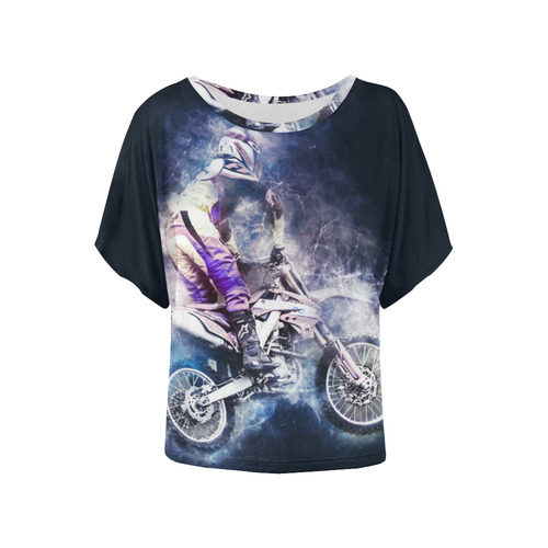 Motocross Motorcycle Motorbike Women's Batwing-Sleeved Blouse T shirt (Model T44)