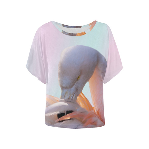 Flamingo Pink Mint Women's Batwing-Sleeved Blouse T shirt (Model T44)