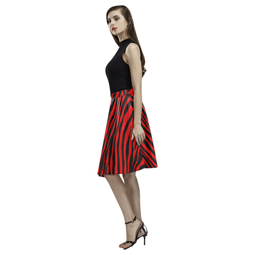 Zebra Stripes Pattern - Black Clear Melete Pleated Midi Skirt (Model D15)