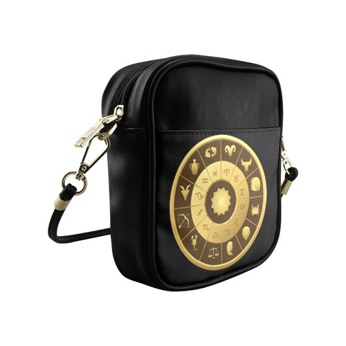 Black Gold Zodiac Astrology Circle Sling Bag (Model 1627)