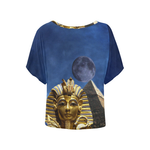 King Tut and Pyramid Women's Batwing-Sleeved Blouse T shirt (Model T44)