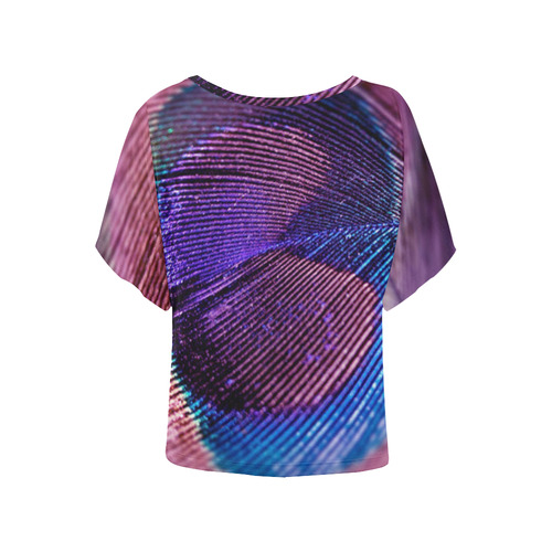 Purple Peacock Feather Women's Batwing-Sleeved Blouse T shirt (Model T44)