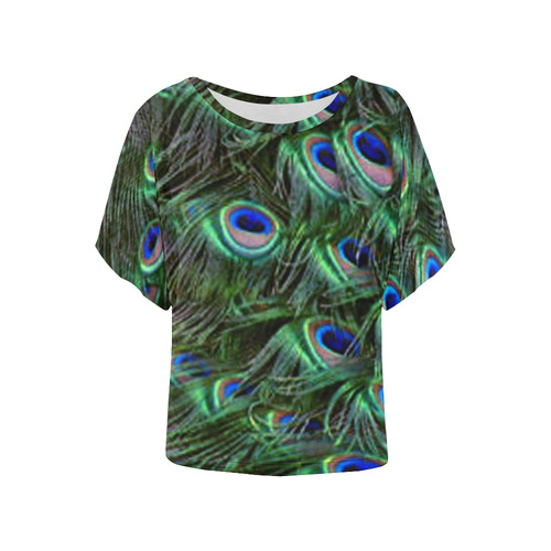 Peacock Feathers Women's Batwing-Sleeved Blouse T shirt (Model T44)
