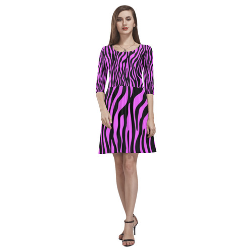 Zebra Stripes Pattern - Trend Colors Black Pink Tethys Half-Sleeve Skater Dress(Model D20)