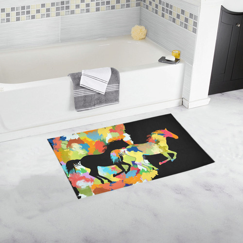 Horse  Shape Galloping out of Colorful Splash Bath Rug 16''x 28''