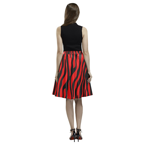 Zebra Stripes Pattern - Black Clear Melete Pleated Midi Skirt (Model D15)