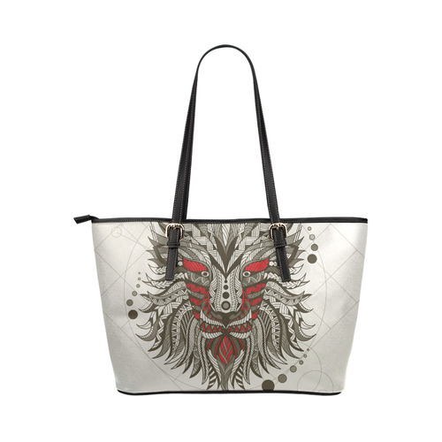 Red Black Dragon Ethnic Boho Leather Tote Bag/Small (Model 1651)