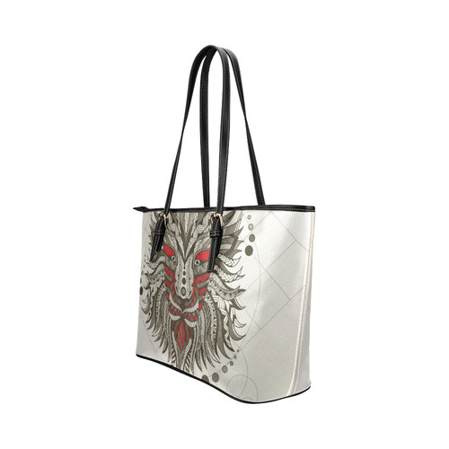 Red Black Dragon Ethnic Boho Leather Tote Bag/Small (Model 1651)