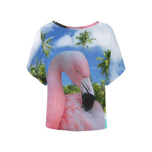 Flamingo and Beach Women's Batwing-Sleeved Blouse T shirt (Model T44)