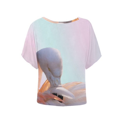Flamingo Pink Mint Women's Batwing-Sleeved Blouse T shirt (Model T44)