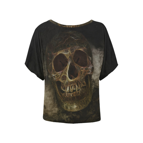 Mysterious  Golden Skull Women's Batwing-Sleeved Blouse T shirt (Model T44)